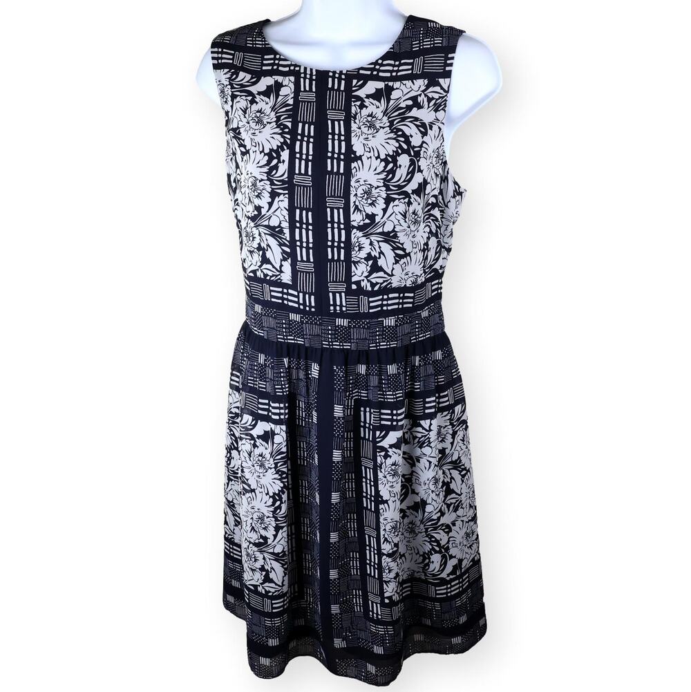 Vince Camuto Black Beige Floral Sleeveless Dress 12